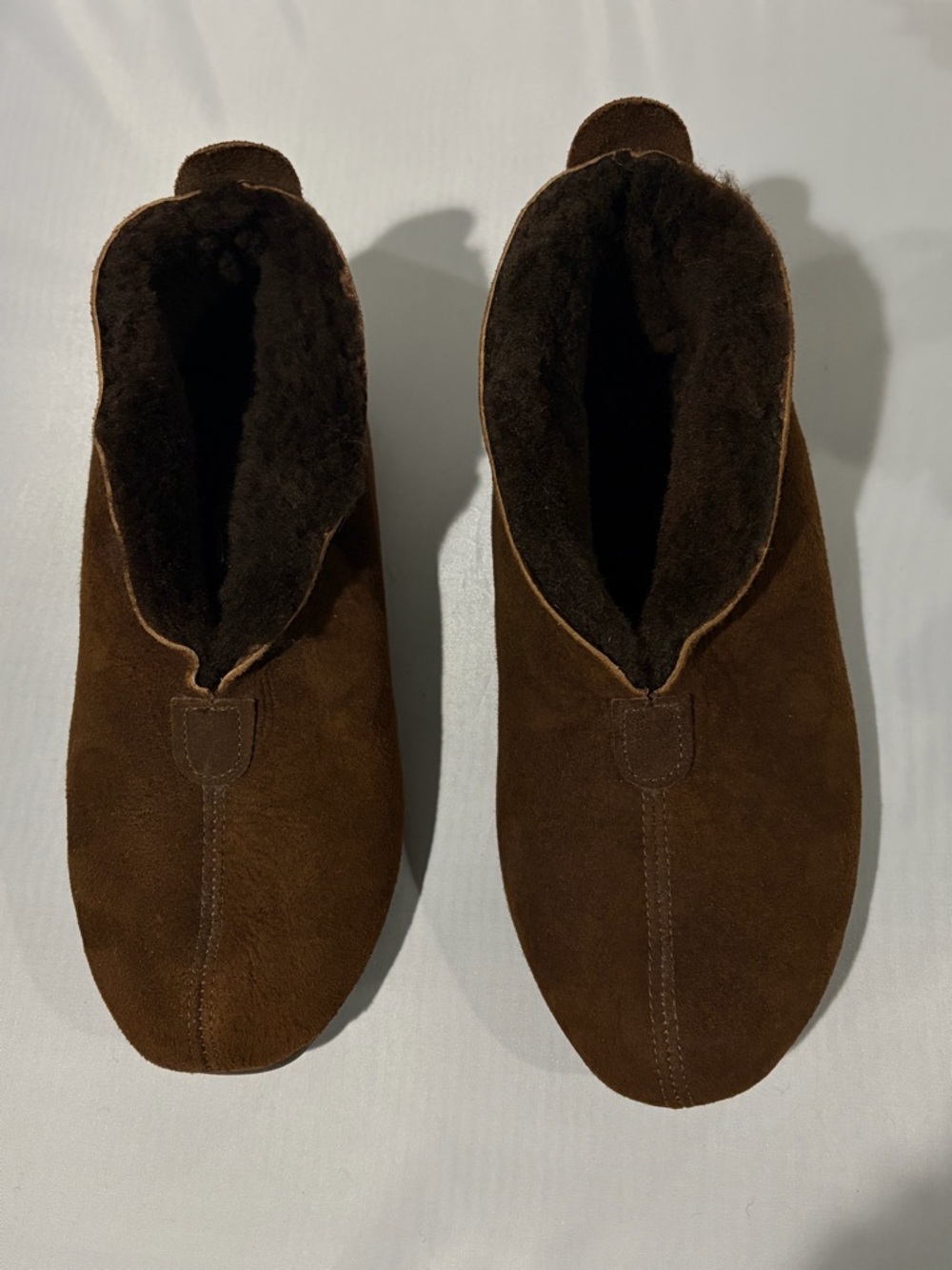 Lands' End Brown Suede Fleece-Lined‎ Slip-On Slippers for Men